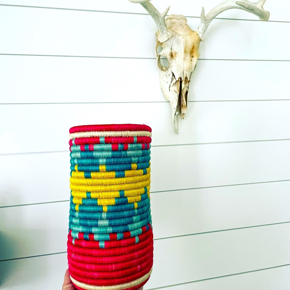 Handmade handwoven coil basket vase